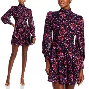 AQUA Lurex Mock Neck Dress Purple